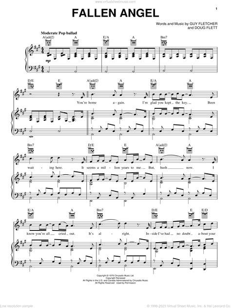 Fallen Angel Sheet Music For Voice Piano Or Guitar Pdf