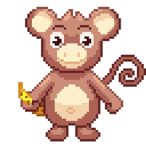 An 8 Bit Retro Styled Pixel Art Illustration Of A White And Pink Monkey