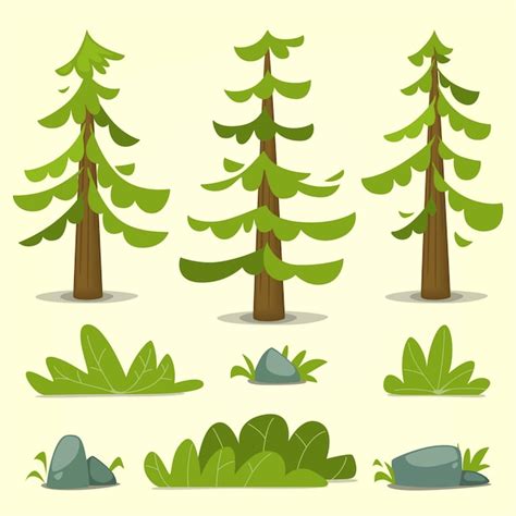 Premium Vector Cartoon Hand Drawn Abstract Mountain Pine Tree Set