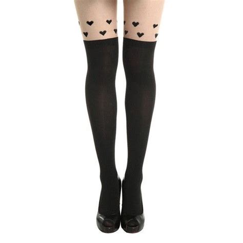 Womens Tattoo Hearts Tights Black Patterned Tights Heart Tights