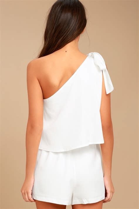 Chic White Romper One Shoulder Romper Tie Shoulder Romper