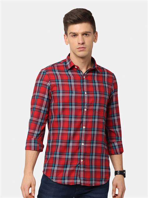 Buy Nirvaan Men Red Classic Slim Fit Tartan Checked Cotton Casual Shirt