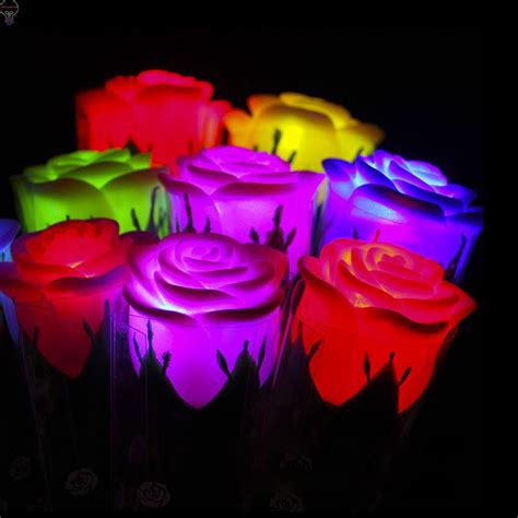 Set Of 4 Romantic Led Rose Light Up Luminous Plastic Rose Flashing