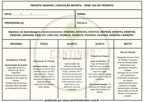 PROJETO SOBRE O DIA DO TRÂNSITO PARA EDUCAÇÃO INFANTIL Atividades