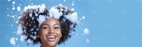 Ai Generated Beautiful African American Model Girl With Natural Curly Hair Covered In Soap Suds