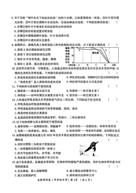 2023年黑龙江省齐齐哈尔中考生物真题试卷（pdf版含答案） 21世纪教育网