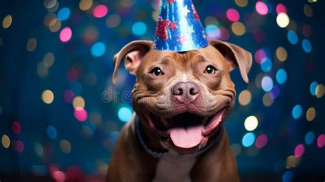 Happy Pitbull Dog Portrait For Birthday Stock Illustration