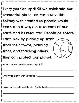 Earth Day Reading Comprehension Passages Questions Earth Day Activities