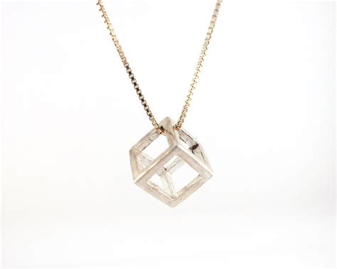 Sterling Silver Cube Necklace 3d Cube Necklace Geometric Etsy Hong Kong