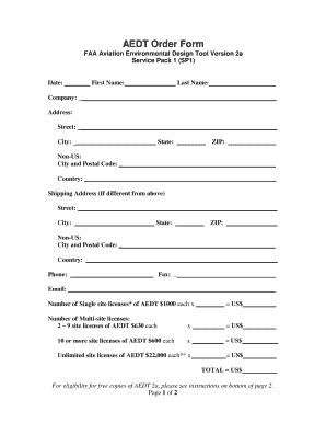 Fillable Online Faa Aedt A Order Form And License Faa Fax Email