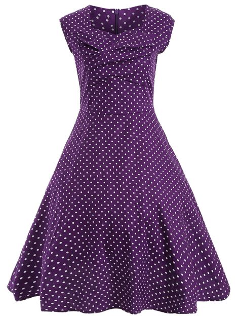 Audrey Hepburn Style Tiny Polka Dot Pattern Swing Skater Dress