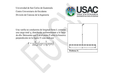 Una Varilla No Conductora De Longitud Finita L Ejercicio 31 Resnick