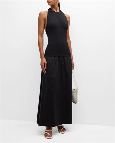 Simonmiller Junjo Combo Knit Poplin Backless Maxi Dress Neiman Marcus