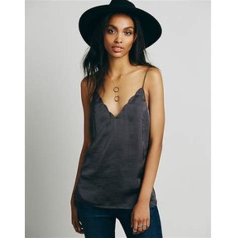 Free People Sensual Satin Scalloped Edge Cami Gem