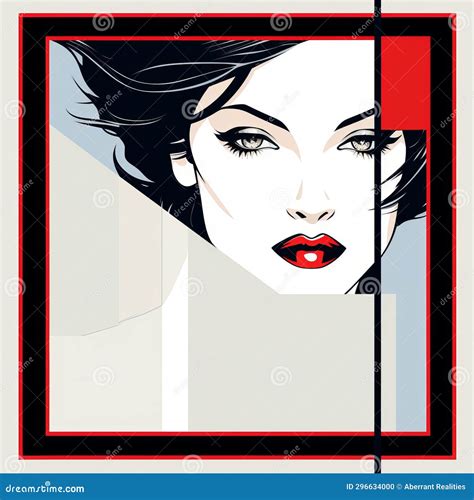 An Illustration Of A Woman With Red Lips And Black Hair Stock