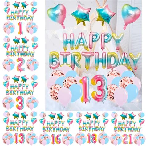 Rainbow Happy Birthday Bunting Banner Decorations Balloons Confetti