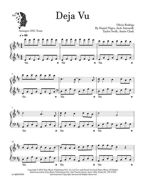 Deja Vu Arr Digital Scores Collection Sheet Music Olivia Rodrigo