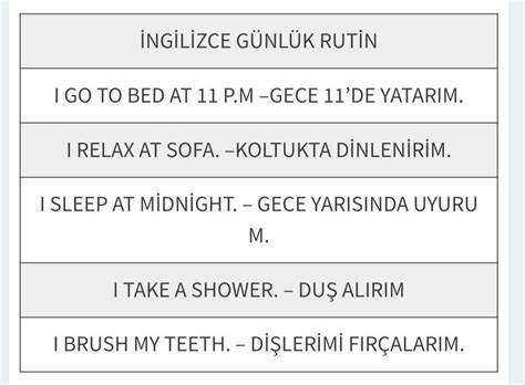 ingilizce türkçe günlük rutinler nelerdir 35 tane cümle Acil Eodev