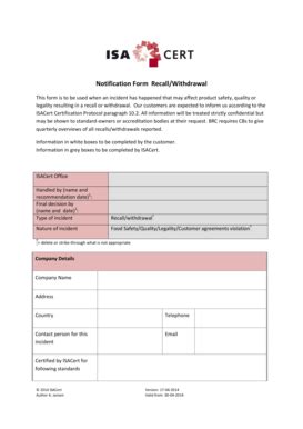 Fillable Online Notification Form Recall Withdrawal Isacert Fax Email