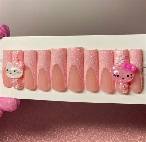 Hello Kitty Press On Nails French Tip Press On Nails Etsy