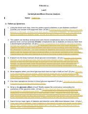 Nutrition Lab 5 Odt FON 241 LL Lab 5 Carbohydrates Blood Glucose