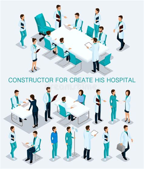 Isometric Set Of Doctors Nurses Surgeons Stock Vector Illustration