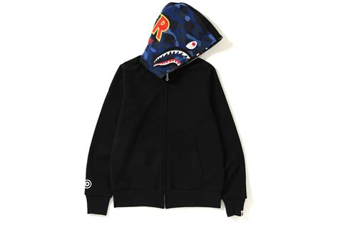 Bape Color Camo Reversible Ponr Shark Full Zip Hoodie Blackblue Fw18 Us