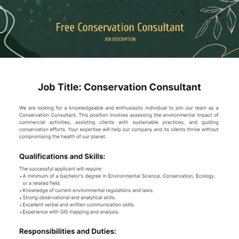 Free Conservation Consultant Job Description Template Edit Online