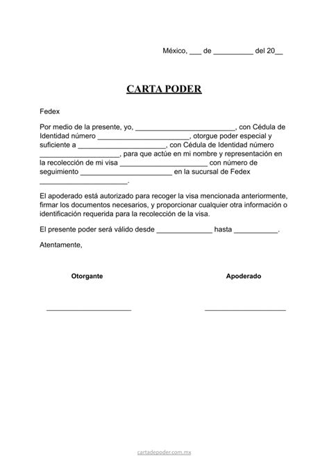 Carta Poder Simple Para Recoger Visa En Fedex