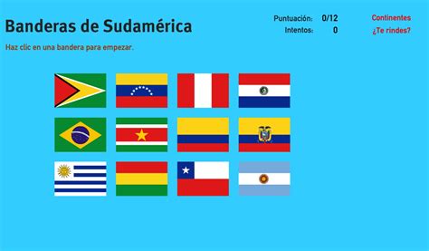 Mapa interactivo de Sudamérica Banderas de Sudamérica Juegos de