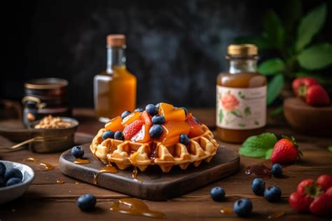 Premium Ai Image Honey Or Caramel Pouring From Jar On A Freshmade