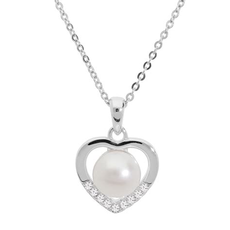 Collier en argent rhodié chaîne avec pendentif coeur avec perle de