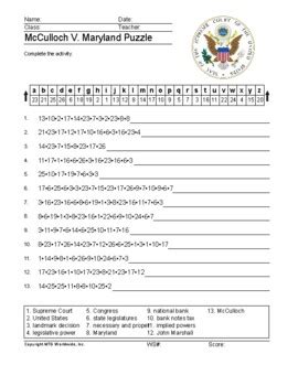 Mcculloch V Maryland Word Search Worksheet And Vocabulary Puzzles