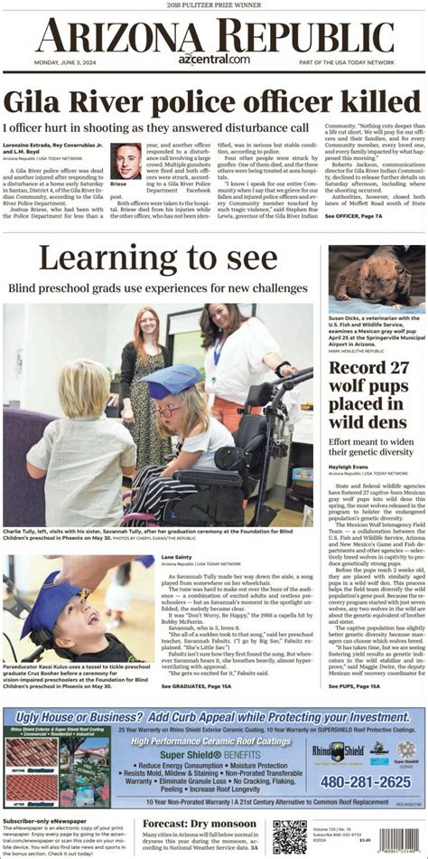 Newspaper Arizona Republic News (USA). Newspapers in USA. Today's press ...