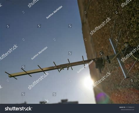 Yagi Dvbt Tv Reception Antenna Installed Stock Photo 1117095413