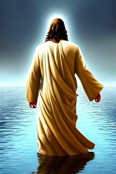 Jesus Walking Into The Water With His Arms Outstretched