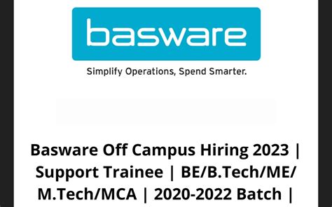 Basware Off Campus Hiring Support Trainee Be B Tech Me M Tech