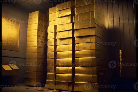 Stacks Of Gold Bullion And Safe Deposit Boxes In Bank Depository Room