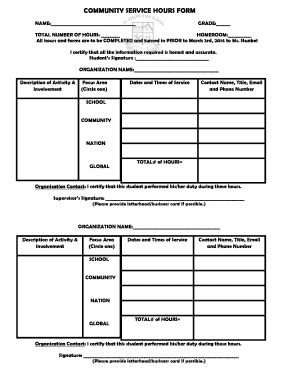 Fillable Online Community Service Hours Form Fax Email Print Pdffiller