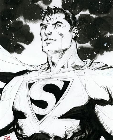 A Black And White Drawing Of A Man Wearing A Superman Suit With Clouds