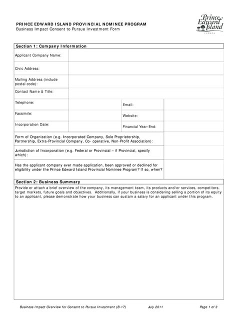 Fillable Online Gov Pe Onsent To Pursue Investment Form Government