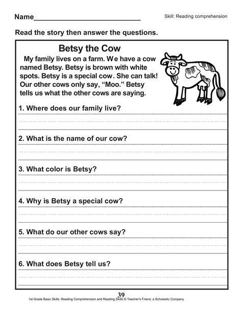 1st Grade Comprehension Worksheets Reading Comprehension Wor