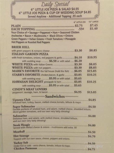 Menu Of Uptown Pizza Shops In Youngstown Oh 44505