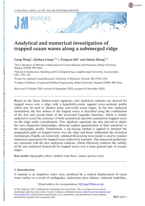 PDF Analytical And Numerical Investigation Of Trapped Ocean Waves