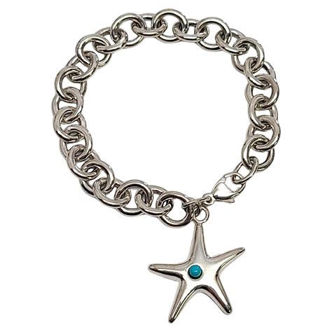 Tiffany And Co Sterling Silver Rolo Link Turquoise Starfish Bracelet At