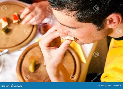 Man Eating Dinner Stock Photo Image Of Cheese Eating 12334428