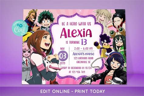 My Hero Academia Birthday Invitation Printable Printable Birthday