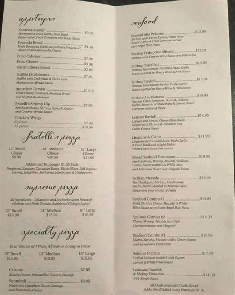 Menu At Fratelli S Italian Grill Restaurant Baton Rouge Wax Rd Y