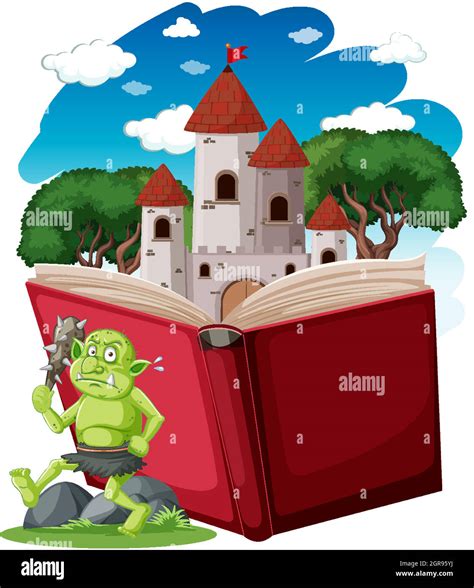 Goblin O Troll Y Torre Del Castillo En Pop Up Estilo De Dibujos