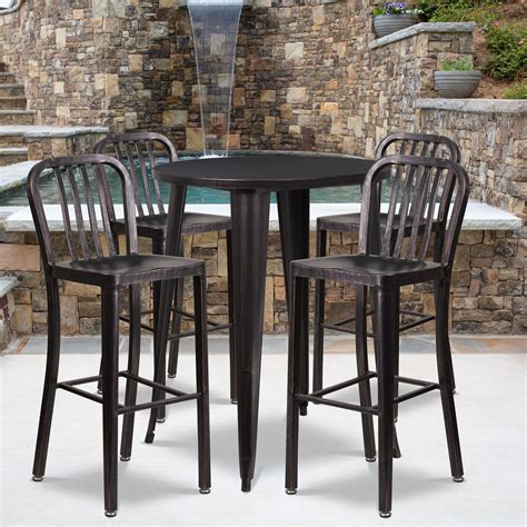 Flash Furniture Commercial Grade 30 Round Black Antique Gold Metal Indoor Outdoor Bar Table Set